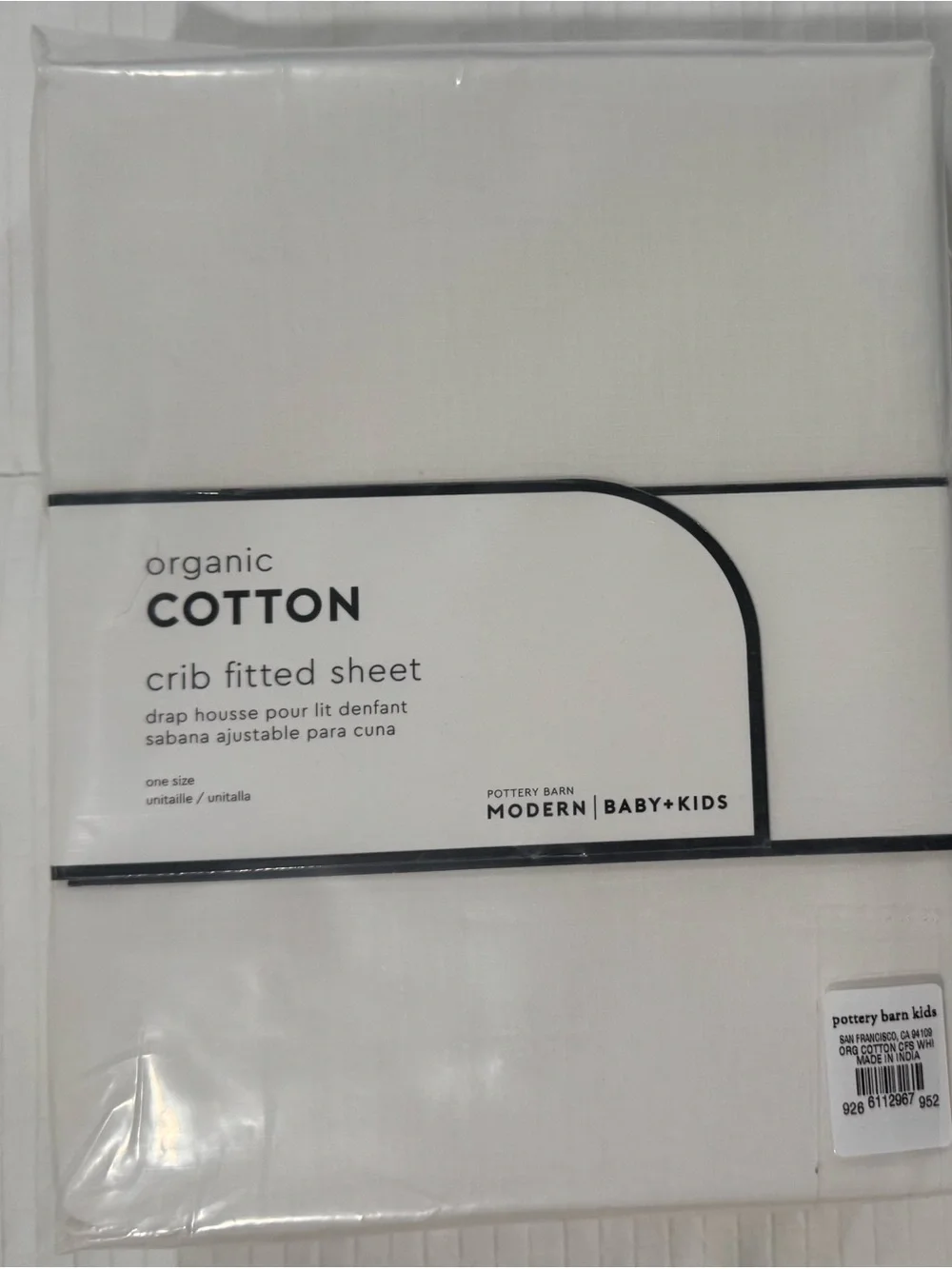 Pottery Barn Kids Organic Cotton Crib Fitted Sheet in White